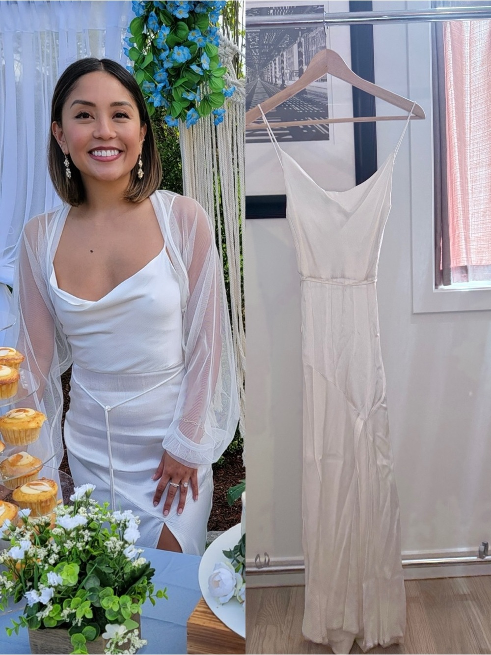 bec + bridge White Satin Slip Midi Dress MOONDANCE with Slit